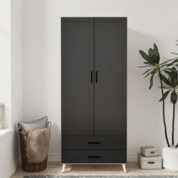 Urbn-Living Urbnliving 180Cm Height White Wardrobe With Black 2 Door 2 Drawer Modern Bedroom Clothes Storage Hanging Rail - thumbnail 1