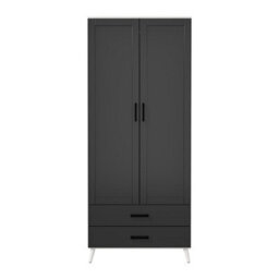Urbn-Living Urbnliving 180Cm Height White Wardrobe With Black 2 Door 2 Drawer Modern Bedroom Clothes Storage Hanging Rail - thumbnail 5