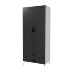 Urbn-Living Urbnliving 180Cm Height White Wardrobe With Black 2 Door 2 Drawer Modern Bedroom Clothes Storage Hanging Rail - thumbnail 4