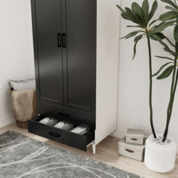 Urbn-Living Urbnliving 180Cm Height White Wardrobe With Black 2 Door 2 Drawer Modern Bedroom Clothes Storage Hanging Rail - thumbnail 3