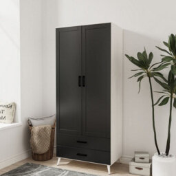 Urbn-Living Urbnliving 180Cm Height White Wardrobe With Black 2 Door 2 Drawer Modern Bedroom Clothes Storage Hanging Rail - thumbnail 7