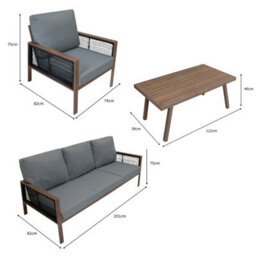 MonsterShop Garden Aluminium 5 Seat Furniture Sofa Set Rattan Alternative Wood Effect 4 Piece - thumbnail 5