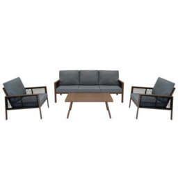 MonsterShop Garden Aluminium 5 Seat Furniture Sofa Set Rattan Alternative Wood Effect 4 Piece - thumbnail 4