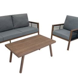 MonsterShop Garden Aluminium 5 Seat Furniture Sofa Set Rattan Alternative Wood Effect 4 Piece - thumbnail 3