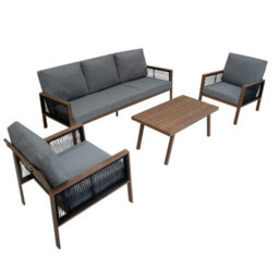 MonsterShop Garden Aluminium 5 Seat Furniture Sofa Set Rattan Alternative Wood Effect 4 Piece - thumbnail 2