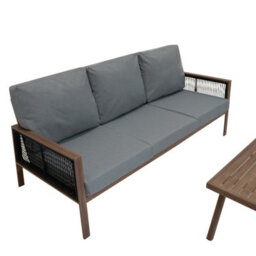 MonsterShop Garden Aluminium 5 Seat Furniture Sofa Set Rattan Alternative Wood Effect 4 Piece - thumbnail 6
