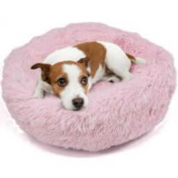 Actiaspet Dog Cat Bed Fluffy Donut Kitten Puppy Pet Cushion Calming Mattress Pink S