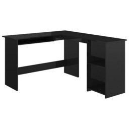 Berkfield L-Shaped Corner Desk High Gloss Black 120X140X75 Cm Engineered Wood - thumbnail 2