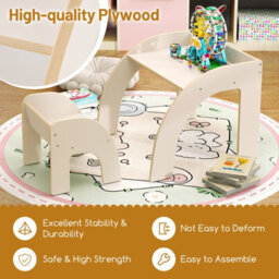 Costway Kids Desk And Chair Set Wooded Toddler Play Table Activity Table Set, White - thumbnail 9