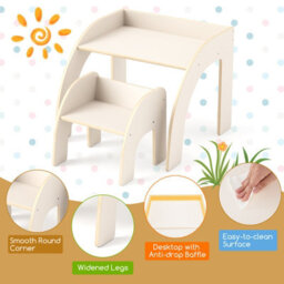 Costway Kids Desk And Chair Set Wooded Toddler Play Table Activity Table Set, White - thumbnail 6