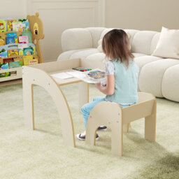 Costway Kids Desk And Chair Set Wooded Toddler Play Table Activity Table Set, White - thumbnail 4