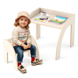 Costway Kids Desk And Chair Set Wooded Toddler Play Table Activity Table Set, White