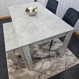 Kosy Koala Grey Kitchen Dining Table, 2 Black Tufted Velvet Chairs And 1 Bench Dining Set (140X80X75)