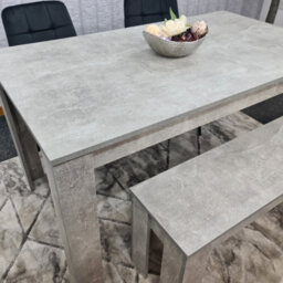 Kosy Koala Grey Kitchen Dining Table, 2 Black Tufted Velvet Chairs And 1 Bench Dining Set (140X80X75) - thumbnail 3