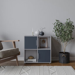 Urbn-Living Urbnliving 61Cm Height 4 Cube Bookcase Grey Wood Door Metal Handle Display Storage Shelf