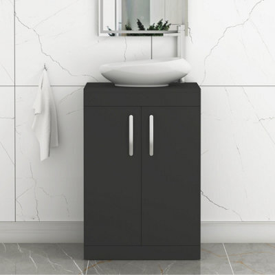 Royal Bathrooms Turin 800mm Freestanding Bathroom Vanity Unit With Sink 2 Door Matt Black & Nova Countertop Basin - image 1