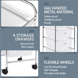 Yaheetech 4 Drawer Rolling Storage Cart Bin For Office Home White - thumbnail 4