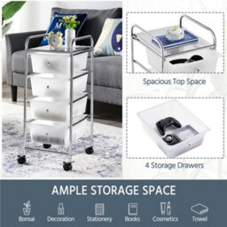 Yaheetech 4 Drawer Rolling Storage Cart Bin For Office Home White - thumbnail 5