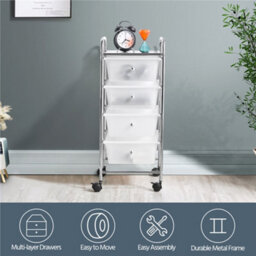 Yaheetech 4 Drawer Rolling Storage Cart Bin For Office Home White - thumbnail 2
