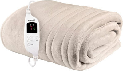 Emperial Heated Throw Electric Blanket Soft Fleece 9 Hr Timer Machine Washable - Cream - image 1