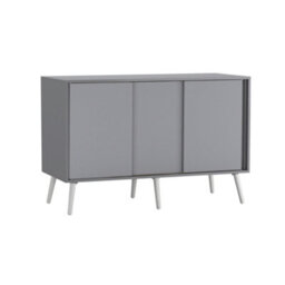 Urbn-Living Urbnliving 3-Door Sliding Cabinet Sideboard Grey Carcass With Grey Doors Storage Organiser Home Cupboard White Wooden Legs - thumbnail 1