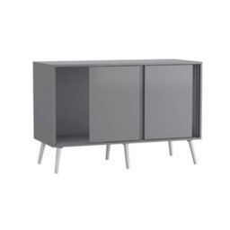 Urbn-Living Urbnliving 3-Door Sliding Cabinet Sideboard Grey Carcass With Grey Doors Storage Organiser Home Cupboard White Wooden Legs - thumbnail 5