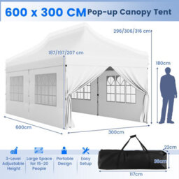Costway 3M X 6M Pop Up Canopy Tent Garden Gazebo Canopy Sun Shelter W/ 6 Sidewalls - thumbnail 3