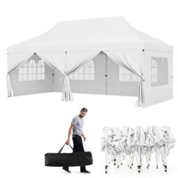 Costway 3M X 6M Pop Up Canopy Tent Garden Gazebo Canopy Sun Shelter W/ 6 Sidewalls - thumbnail 2