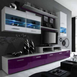 Modern Living Room Wall Unit With Led Lighting Beta White Purple Gloss - thumbnail 3