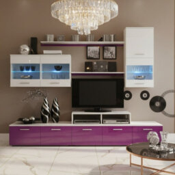Modern Living Room Wall Unit With Led Lighting Beta White Purple Gloss - thumbnail 2
