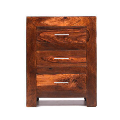 Rest Relax Havana Sheesham Wood 3 Drawer Bedside Brown - image 1
