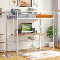 Metal Loft Bed Space Saving Loft Bed Frame With 2 Ladders - thumbnail 3