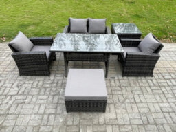 Fimous Pe Wicker Outdoor Garden Furniture Set Patio Furniture Rattan Rectangular Dining Table Lounge Sofa For Balcony - thumbnail 2