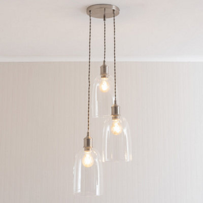 Valuelights Shaw Cluster Drop 3 Way Brushed Chrome Adjustable Pendant Ceiling Light - image 1