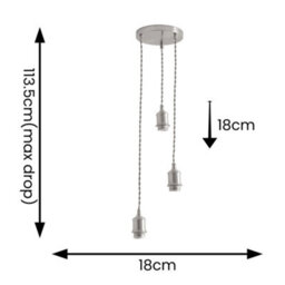 Valuelights Shaw Cluster Drop 3 Way Brushed Chrome Adjustable Pendant Ceiling Light - thumbnail 4