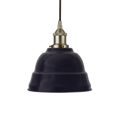 Navy Blue Lincoln Painted Dome Pendant Light With Brushed Chrome Lamp Holder And Black Round Cable - Se Home - image 1