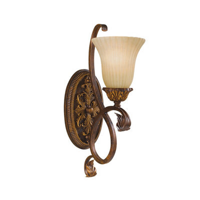 Elegant Opaque Ribbed Glass Wall Light With Aged Tortoise Shell Finish For Led Bulbs