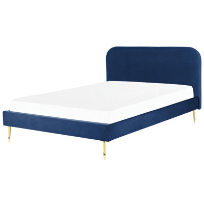 Beliani Bed Velvet Flayat 180 X 200 Cm (Eu Super King) Navy Blue - image 1