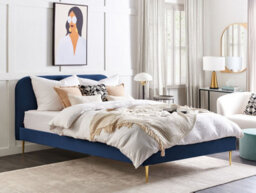 Beliani Bed Velvet Flayat 180 X 200 Cm (Eu Super King) Navy Blue - thumbnail 2