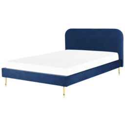 Beliani Bed Velvet Flayat 180 X 200 Cm (Eu Super King) Navy Blue - thumbnail 1
