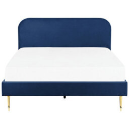 Beliani Bed Velvet Flayat 180 X 200 Cm (Eu Super King) Navy Blue - thumbnail 4