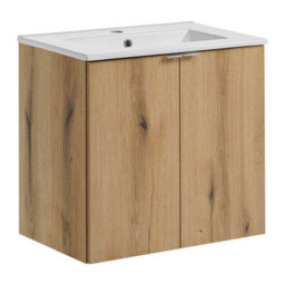 Heze Furniture Dove 2 Door Bathroom Cabinet Vanity Unit With Built-In Basin 60Cm In Evoke Oak - thumbnail 2