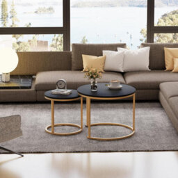 Huhote Round Nesting Coffee Tables 2 Set With Metal Frame Black Top 23.6/15.7 In For Living Room Bedroom Balcony Side End Table - thumbnail 8