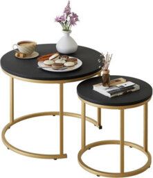 Huhote Round Nesting Coffee Tables 2 Set With Metal Frame Black Top 23.6/15.7 In For Living Room Bedroom Balcony Side End Table - thumbnail 2