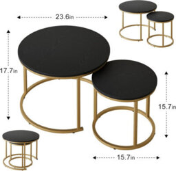 Huhote Round Nesting Coffee Tables 2 Set With Metal Frame Black Top 23.6/15.7 In For Living Room Bedroom Balcony Side End Table - thumbnail 3