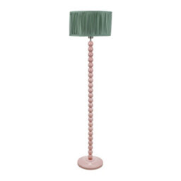 Valuelights Bobbins Painted Rose Floor Lamp With Ruched Pleated Green Drum Shade And Led Bulb - thumbnail 2