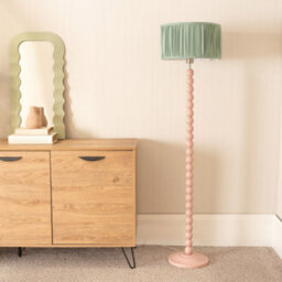 Valuelights Bobbins Painted Rose Floor Lamp With Ruched Pleated Green Drum Shade And Led Bulb - thumbnail 3