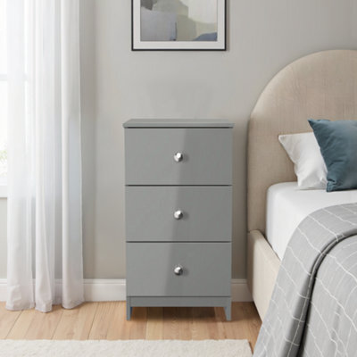 Yarmouth Ready Assembled Matt Grey No Effect 3 Drawer Bedside Chest (H)685mm (W)370mm (D)390mm - image 1