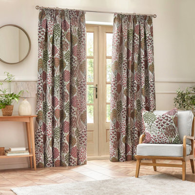 Wylder Ophelia Jacquard Floral Room Darkening Pencil Pleat Curtain Pair Rednut (W)229Cm X (D)183Cm - image 1