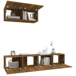 Berkfield 3 Piece Tv Cabinet Set Smoked Oak Engineered Wood - thumbnail 4